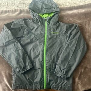 Columbia Kids Gray Rain/WindbreakerJacket with Lime Green Trim and Fleece Lining